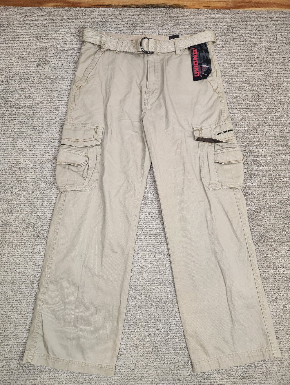 Y2K NEW Union Bay Baggy Cargo Pants Mens 34x32 Khaki Tan Loose Skater Belt Wide